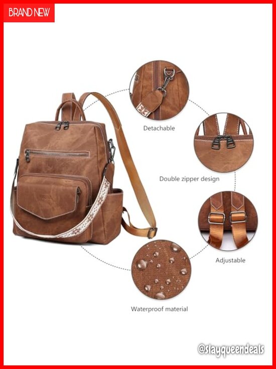 PU Leather Convertible Fashion Backpack Purse for Women, Waterproof Shoulder main image 6